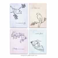 Free vector hand drawn animals love cards set