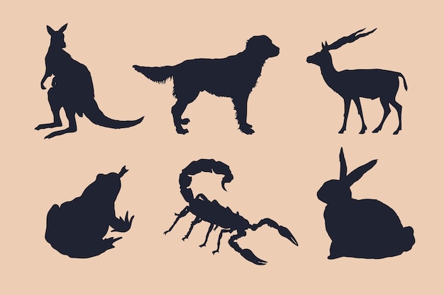 Free vector hand drawn animals silhouette illustration