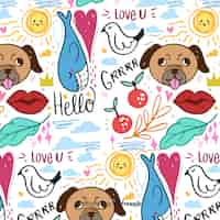 Free vector hand drawn animals and words pattern