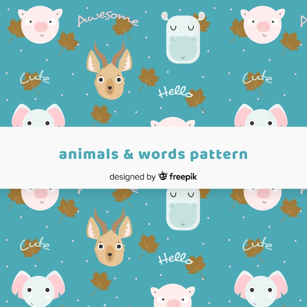 Hand drawn animals and words pattern