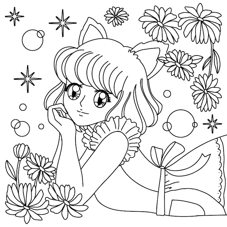 Free Vector hand drawn anime coloring pages illustration