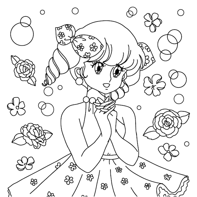 Hand drawn anime coloring pages illustration