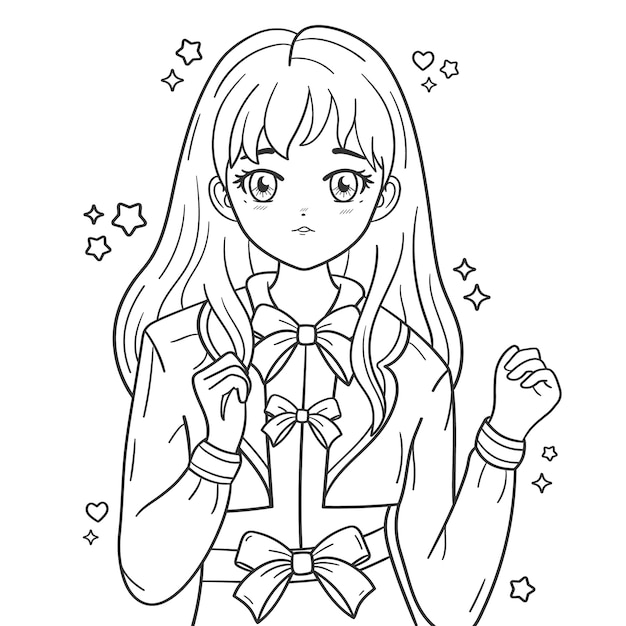 Hand drawn anime coloring pages illustration