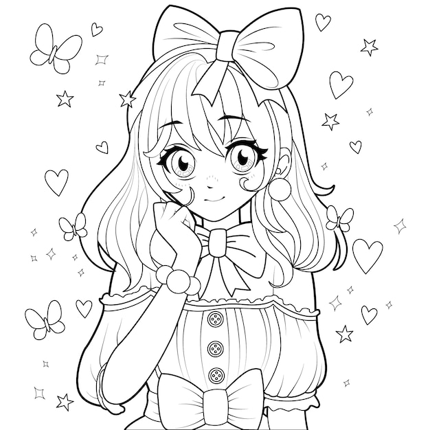 Hand drawn anime coloring pages illustration