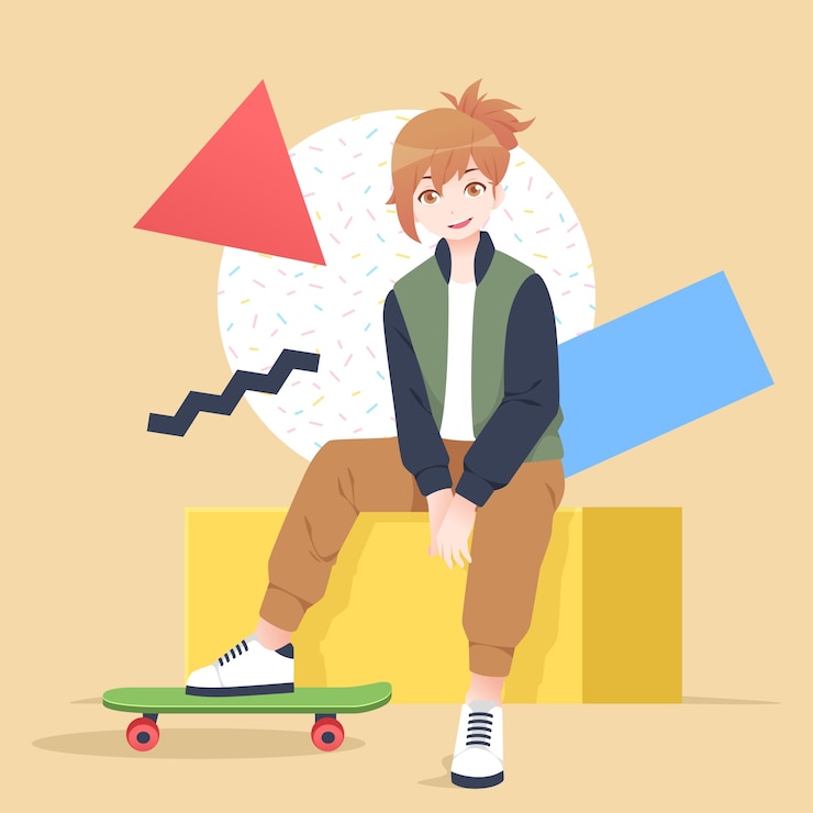 무료 Vector 손으로 그린 애니메이션 카와이 일러스트