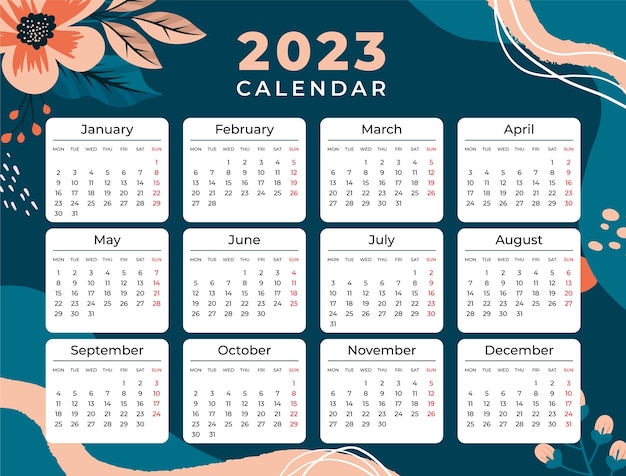 Vettore gratuito modello di calendario annuale disegnato a mano