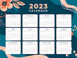 Бесплатное векторное изображение Ручной обращается шаблон годового календаря