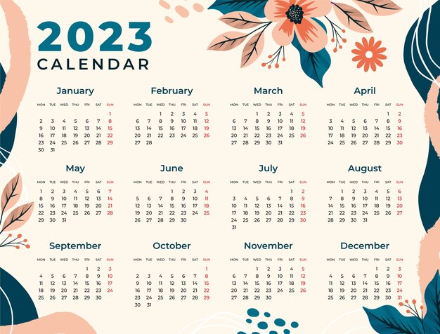 Hand drawn annual calendar template