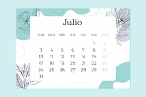 Бесплатное векторное изображение Ручной обращается шаблон годового календаря