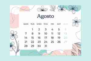 Vettore gratuito modello di calendario annuale disegnato a mano