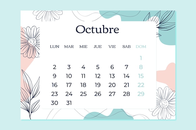 Vettore gratuito modello di calendario annuale disegnato a mano