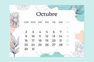 Vettore gratuito modello di calendario annuale disegnato a mano