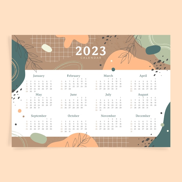 Vettore gratuito modello di calendario annuale disegnato a mano