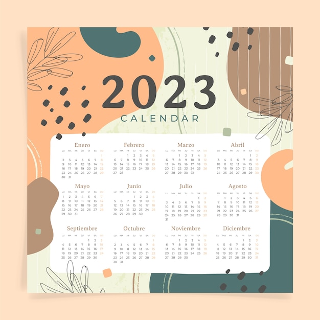 Modello di calendario annuale disegnato a mano