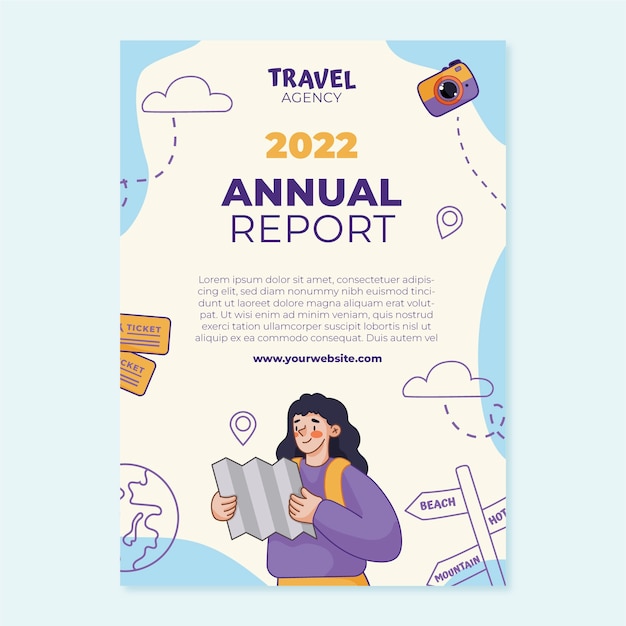 Free vector hand drawn annual report template for travel agency