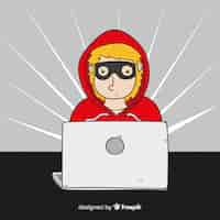 Free vector hand drawn anonymous hacker concept