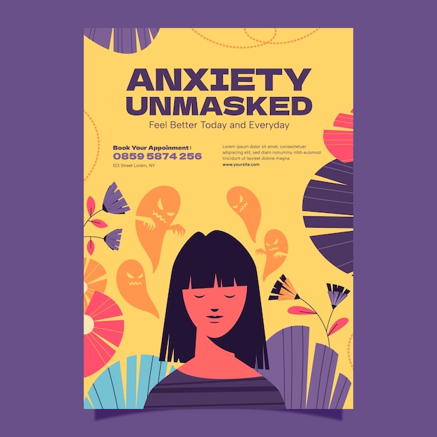 Hand drawn anxiety  poster template