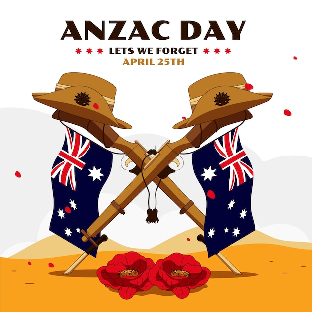 Vettore gratuito illustrazione del giorno anzac disegnata a mano