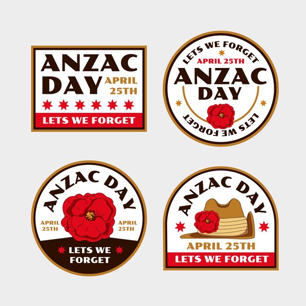 hand drawn anzac day labels collection