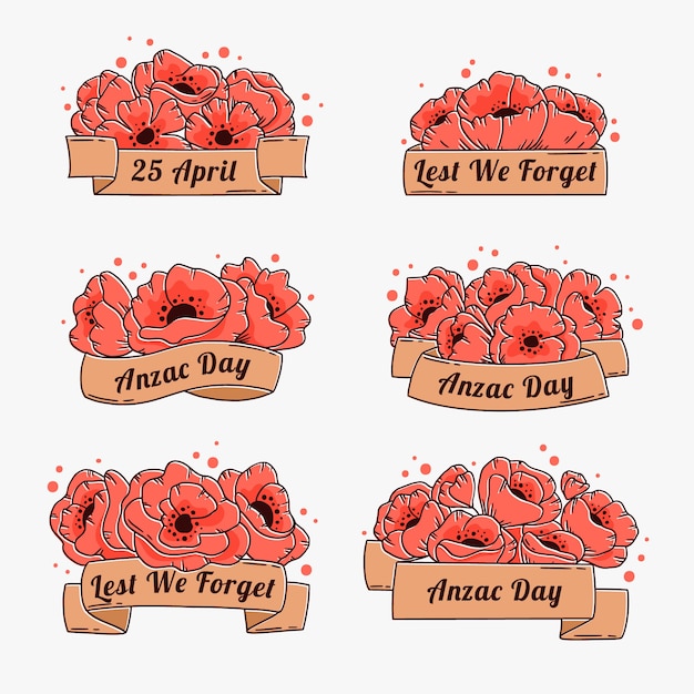 Hand drawn anzac day labels collection