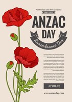 Free vector hand drawn anzac day vertical poster template