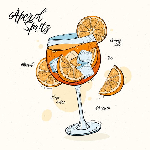 Нарисованная рукой иллюстрация aperol spritz