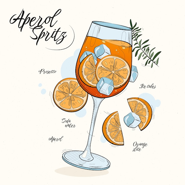 Нарисованная рукой иллюстрация aperol spritz