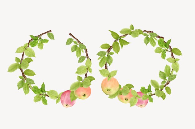 hand drawn apple fruit wreath background design