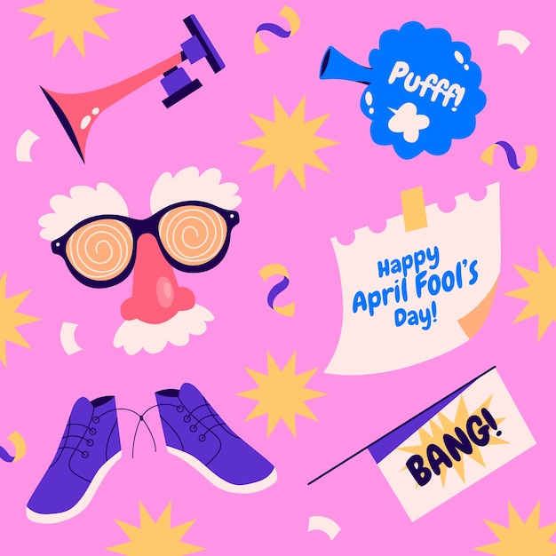 Hand drawn april fools day elements collection