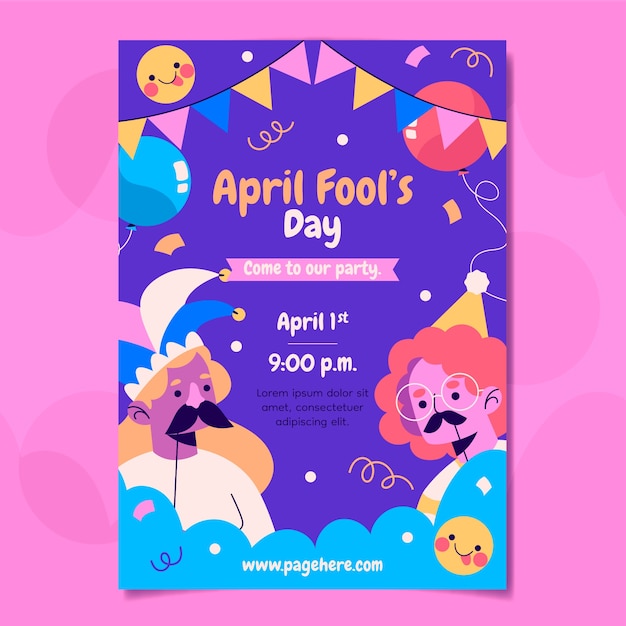 Free vector hand drawn april fools day vertical flyer template