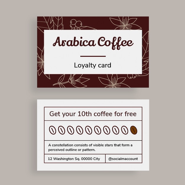 Free vector hand drawn arabica coffee shop loyalty card