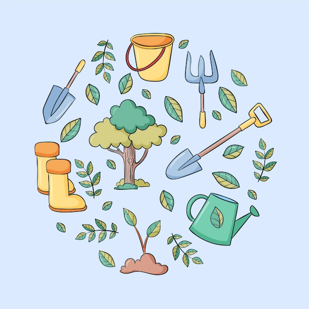 Free vector hand drawn arbor day elements collection