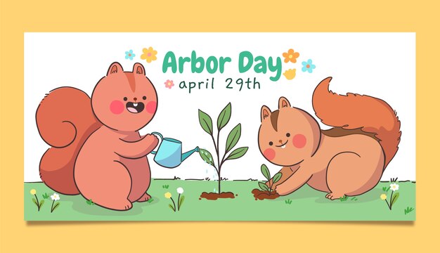 Hand drawn arbor day horizontal banner template