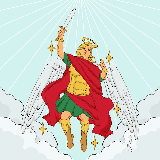 Бесплатное векторное изображение Нарисованная рукой иллюстрация архангела