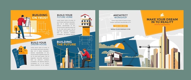 Vettore gratuito modello di brochure di architettura disegnata a mano