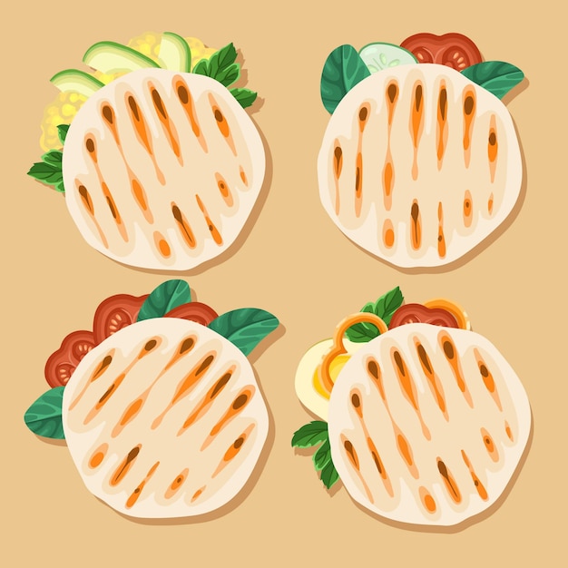 무료 벡터 손으로 그린 arepas 평면도