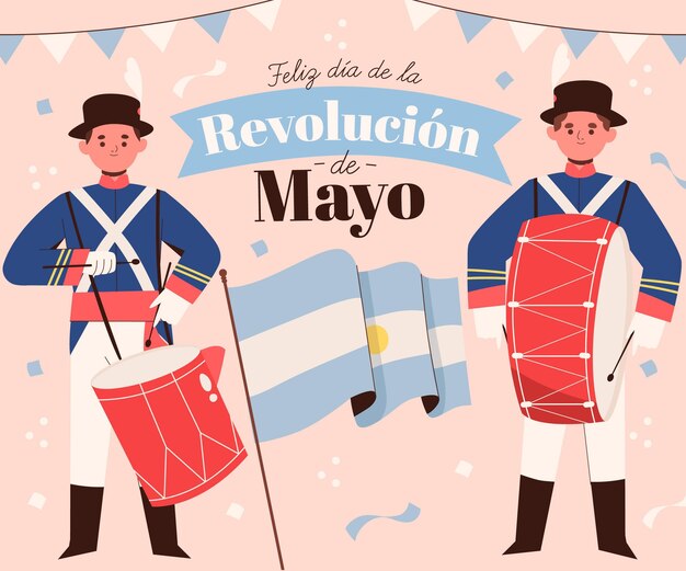 Нарисованная рукой иллюстрация аргентинского диа-де-ла-революцион-де-майо