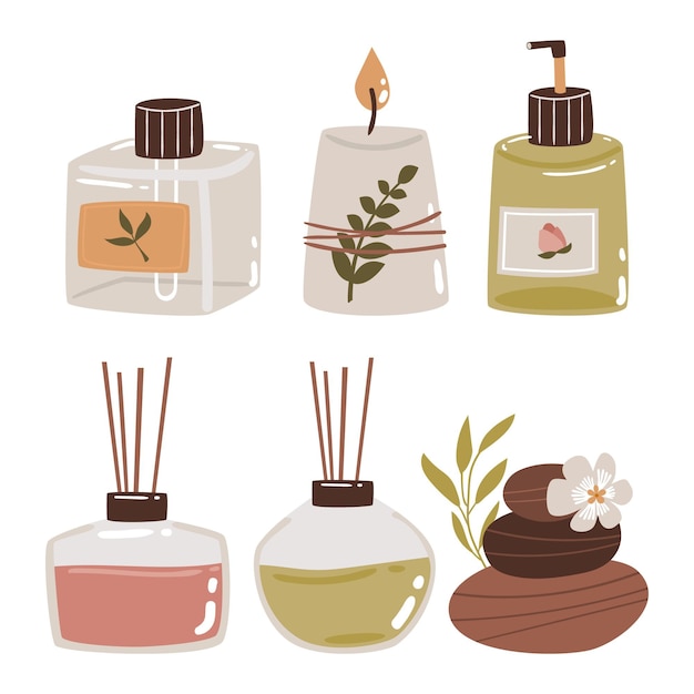 Collezione di elementi di aromaterapia disegnati a mano