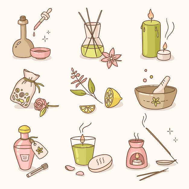 Free vector hand drawn aromatherapy element collection