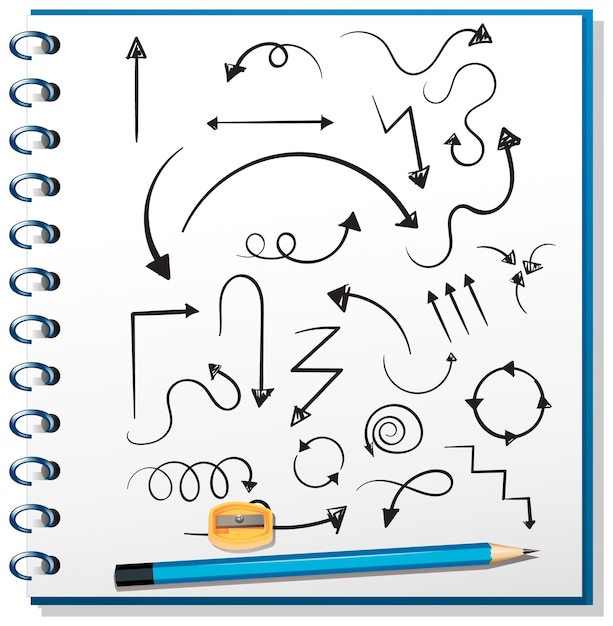 Бесплатное векторное изображение Ручные каракули со стрелками на бумаге карандашом