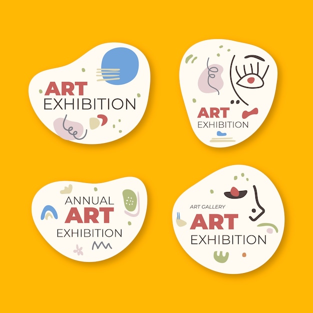 Vettore gratuito collezione di etichette per eventi di mostre d'arte disegnate a mano