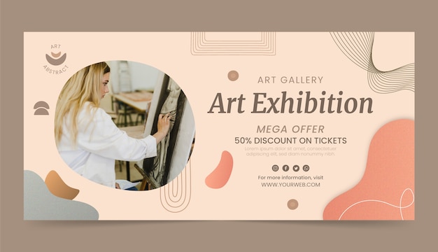 Vettore gratuito modello di banner di vendita evento mostra d'arte disegnato a mano