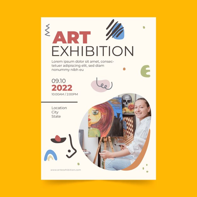 Hand drawn art exhibition event vertical poster template