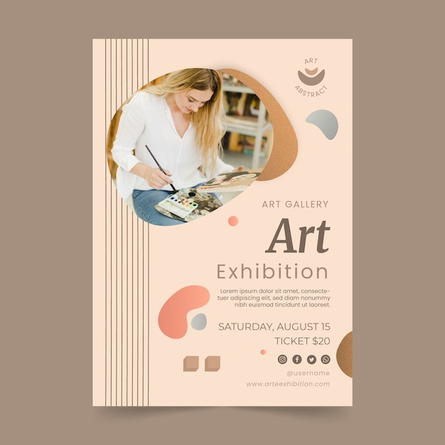 Hand drawn art exhibition event vertical poster template