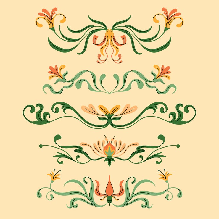 Free Vector hand drawn art nouveau frame and borders ornament collection