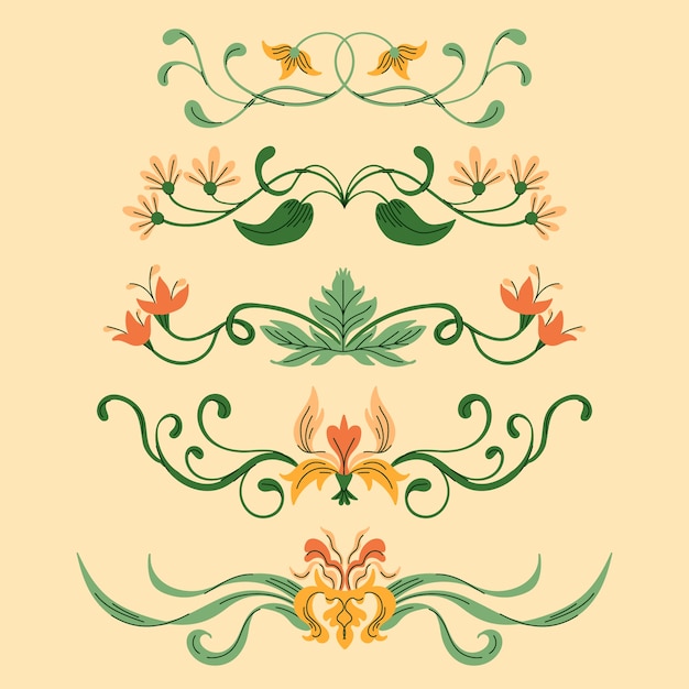 Free vector hand drawn art nouveau frame and borders ornament collection