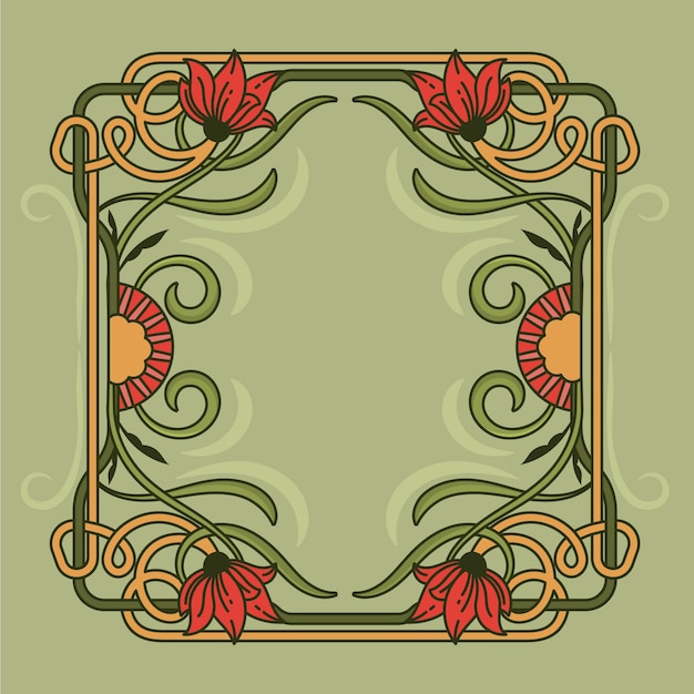 Vettore gratuito design del telaio in stile art nouveau disegnato a mano