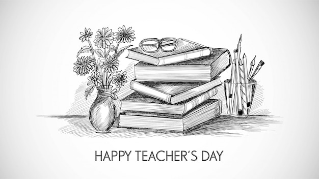 Бесплатное векторное изображение Ручной обращается художественный эскиз с дизайном композиции всемирного дня учителя