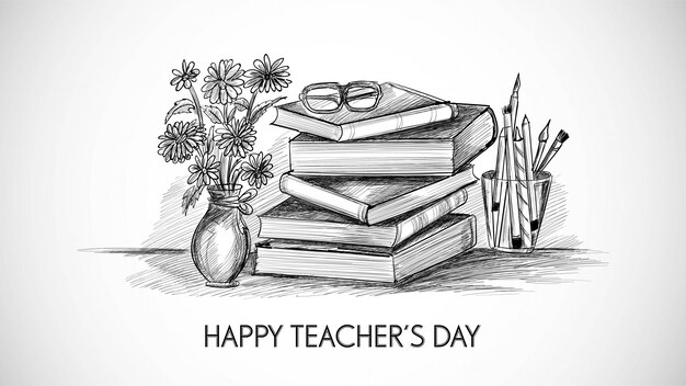 Hand drawn art sketch with world teachers' day composition design