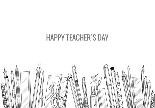 Hand drawn art sketch with world teachers' day composition